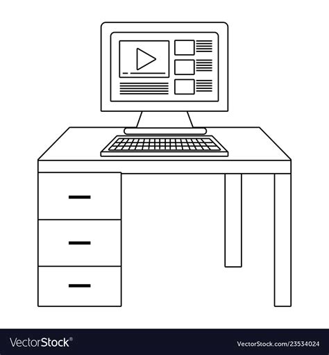 computer  desk black  white royalty  vector image
