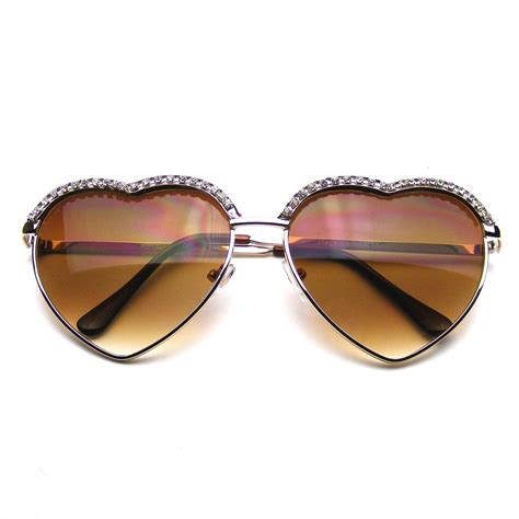 cute chic heart shape glam rhinestone sunglasses emblem