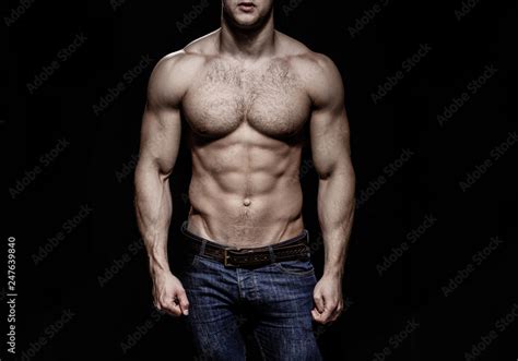 foto stock sexy man naked body nude male strong mans bodybuilder