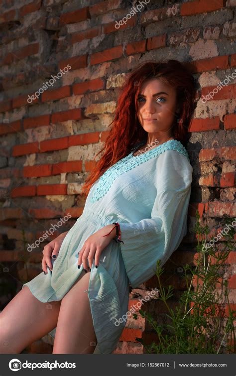 girl redhead blue