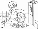 Mewarnai Ibu Memasak Anak Dan Kartun Dengan Pemandangan Objek Lucu sketch template