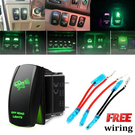 toggle rocker switch green led light bar atv utv  road pickup truck   pin ebay