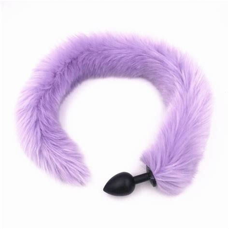 buy metal anal plug tail butt plug long plush purple