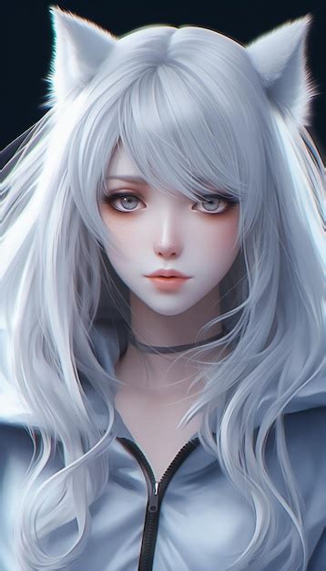 Premium Ai Image Dreamy And Doll Like Girl With Cat Ears And Wihte