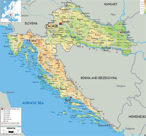 mappa croazia croazia nella mappa europa del sud europa
