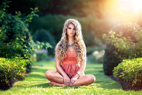 Blonde In The Lotus Position Outdoors Model Dress Blonde Hd