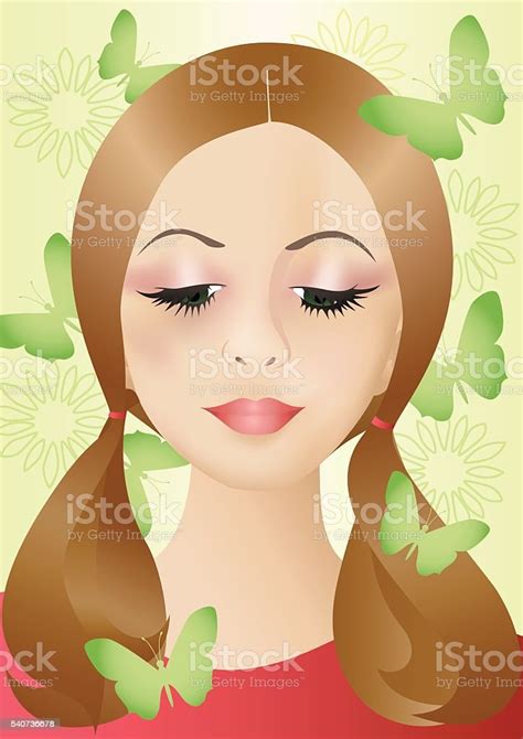 romantic shy girl with butterflies stock illustration download image