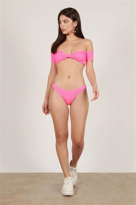 tobi bikinis womens liv hot pink twisted off shoulder bikini set hot