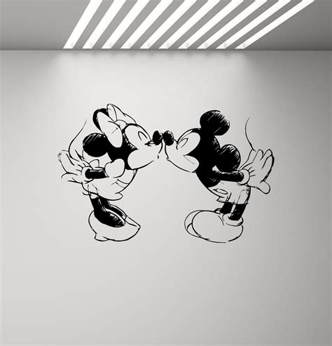 mickey mouse minnie mouse kissing wall decal walt disney kids etsy