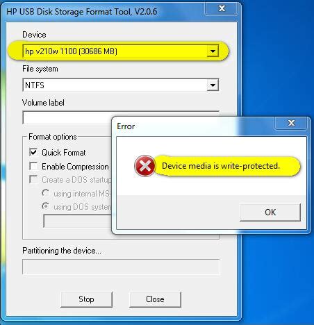 device media  write protected hp usb format tool real