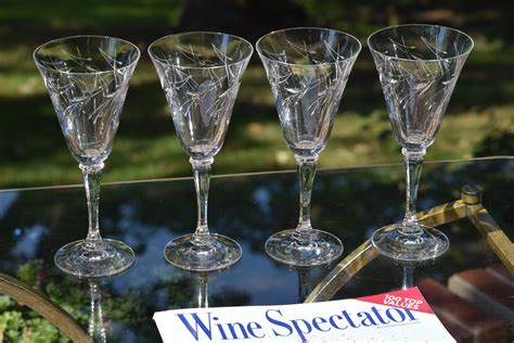 Vintage Etched Wine Glasses Set Of 4 Vintage Etched 8 Oz Etsy