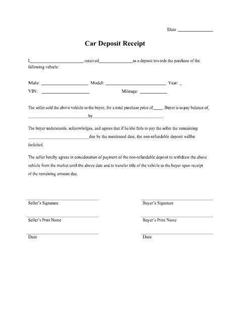 write  car sale deposit receipt