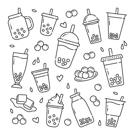 boba drink doodle hand drawn vector icons   simple