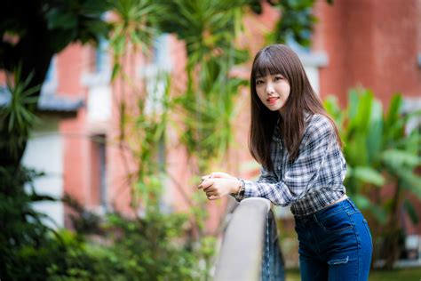 Wallpaper Asian Sweet Cute Girl Jeans Brunette Non