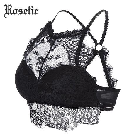 rosetic woman gothic sexy bras black white mesh hollow see through