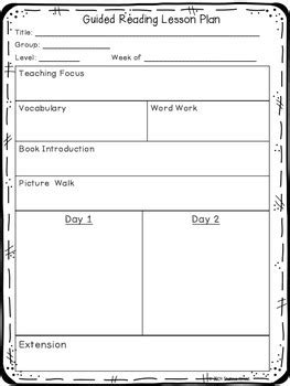 guided reading lesson plan template  shahna ahmed tpt
