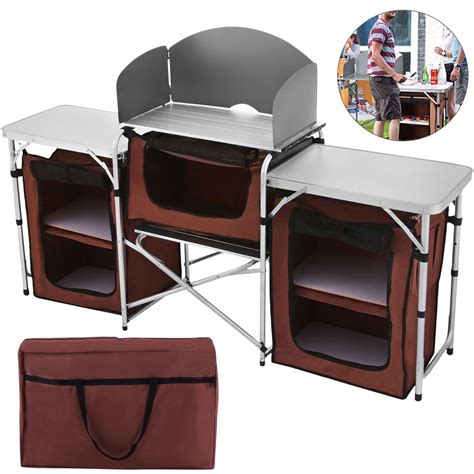 vevor portable camping kitchen table   storage organizer aluminum windscreen folding