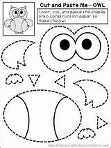 Worksheets Shapes Pasting Owls Scissors sketch template