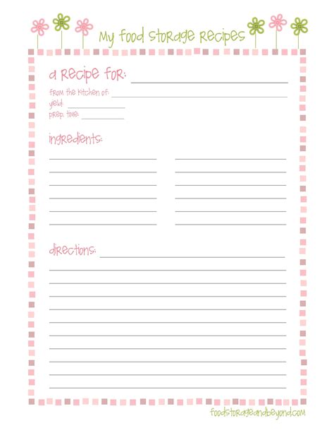 printable recipe page template  printable