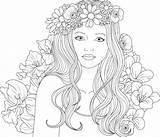 Coloring Pages Girl Beautiful Girls Adult Flowers Cute Printable Vector Cool Royalty Print Colouring Teenage Book Popular Illustration Preview Comments sketch template