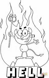 Hell Coloring Pages Fire Devil Holding Smoking Pitchfork Cigar Front Little Red Designlooter Template 99kb sketch template