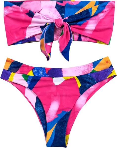shein women s graphic swimsuit bikini set knot high waist bathing suit