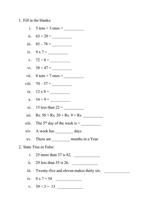 class  maths full worksheet