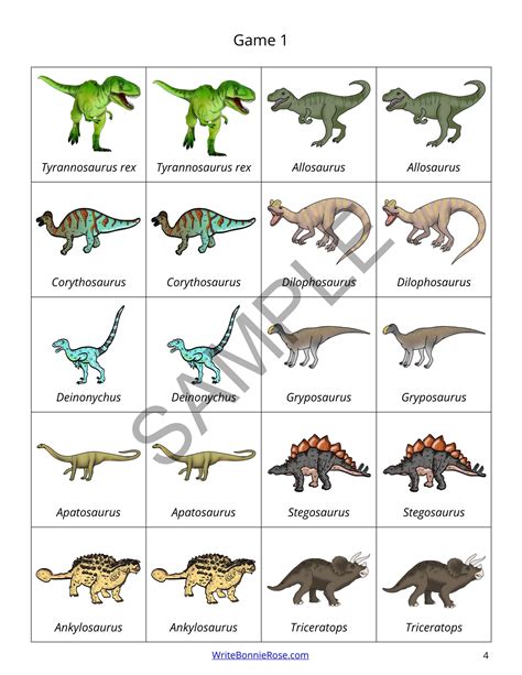 types  dinosaurs matching game   teachers