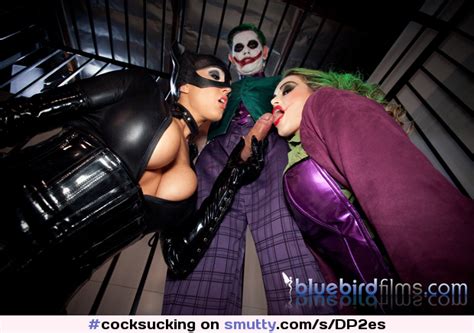 catwoman dylan and jokette gemma superhero latex costume cosplay threesome oral blowjob