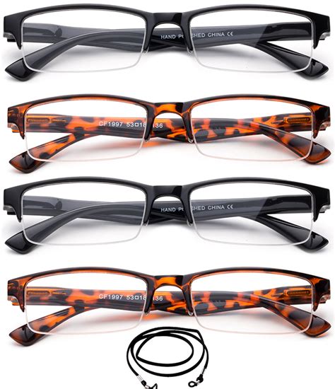 4 packs semi half frame reading glasses for men stylish semi rimless