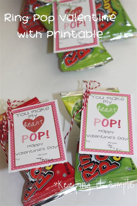 keeping  simple homemade valentines ring pop valentine  printable