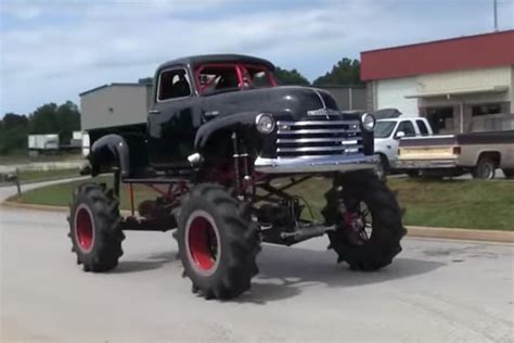 beastly chevy mud truck boasts  big block engine  churns