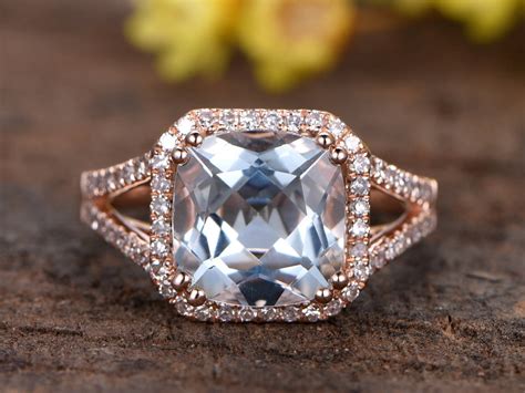 3 5ct Natural Aquamarine Engagement Ring 14k Rose Gold Diamond Wedding