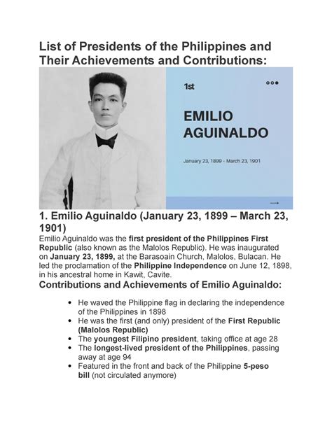 list  presidents   philippines   achievements