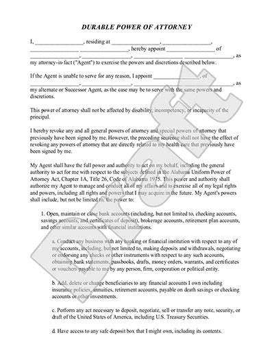 durable power  attorney form template  sample