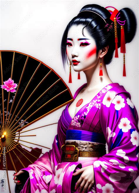 A Modern Drawing Of A Geisha In Japan Geisha In Classic Japanese