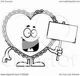 Doily Mascot Holding Valentine Heart Sign Clipart Cartoon Thoman Cory Outlined Coloring Vector 2021 sketch template