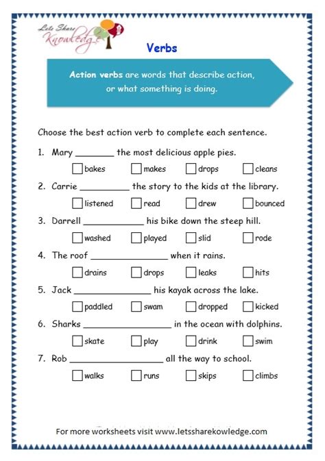 grade  grammar topic  verbs worksheets lets share knowledge