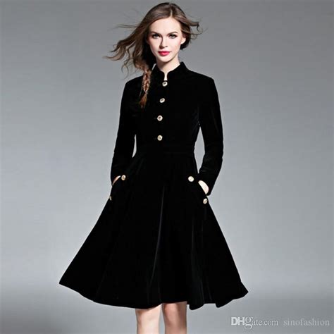 velvet little black dress for women winter warm slim stand