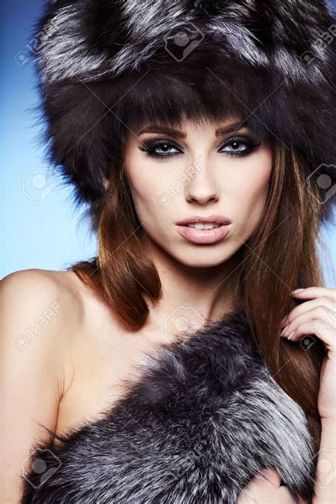 Fur Fashion Beautiful Girl In Fur Hat Winter Woman Portrait Fur