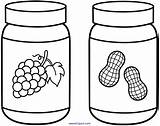 Outline Jars Clipart Coloring Pbj Pages Jelly Butter Peanut Cute Clip sketch template