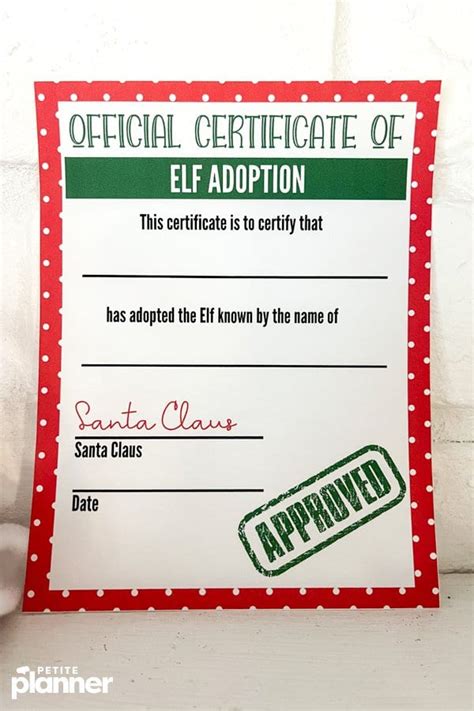 printable elf adoption certificate adopt  elf   shelf