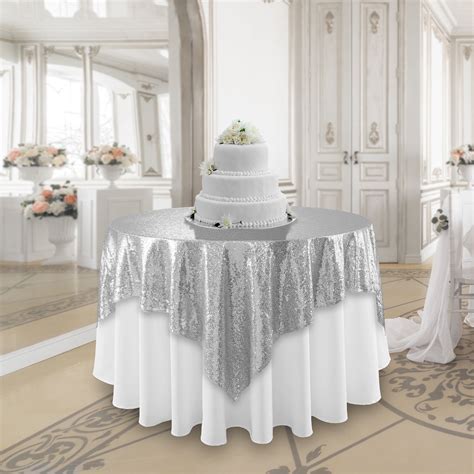 lanns linens    silver sequin tablecloth overlay sparkly