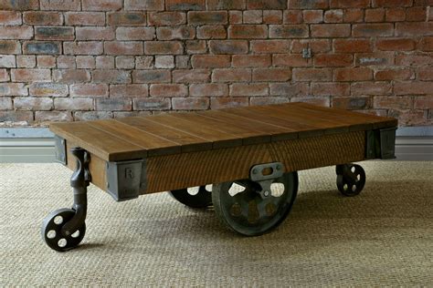 reclaimed mill cart coffee table handcrafted  indigo