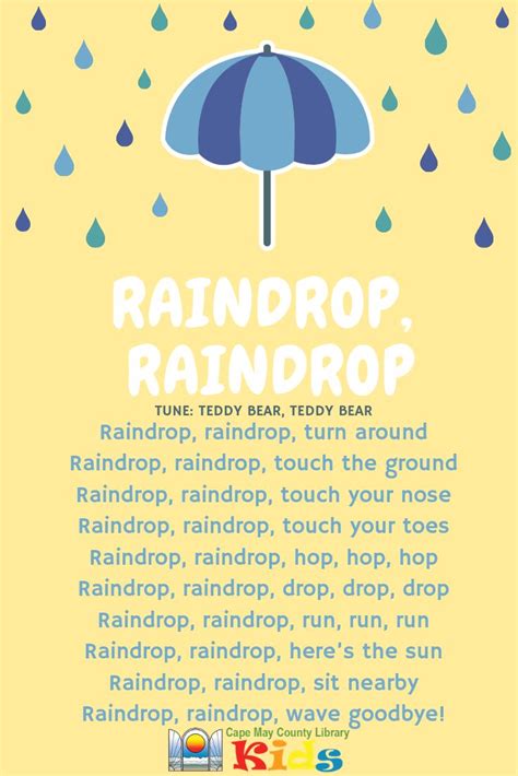 raindrop raindrop classroom songs preschool weather preschool songs