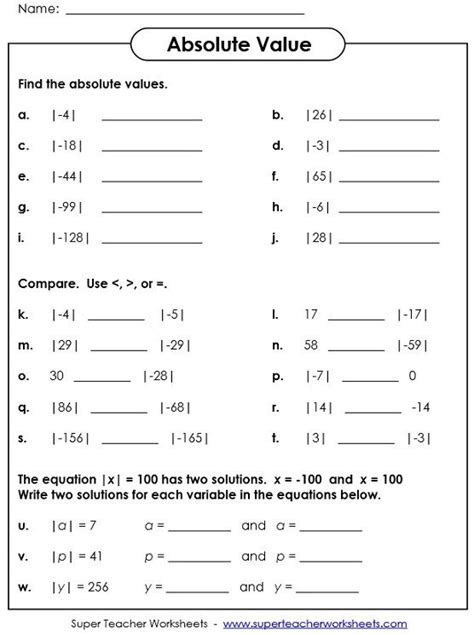 solving    absolute  equations worksheet style worksheets