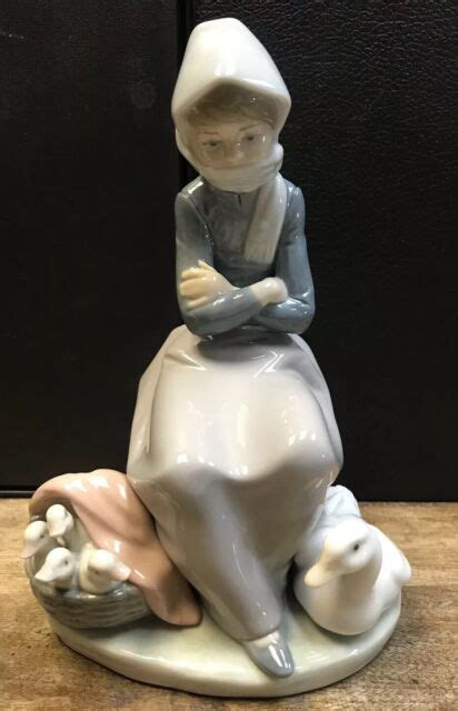 lladro  duck seller girl ducks  basket glossy finish porcelain figurine ebay