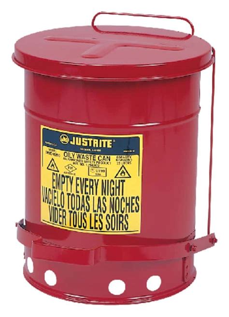 justrite galvanized steel oily waste safety cans biohazard  waste disposal containers