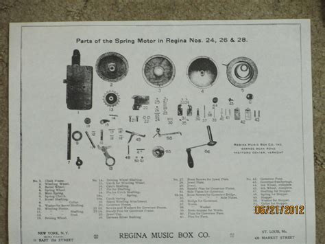 regina  box parts   spring motor       sheet ebay