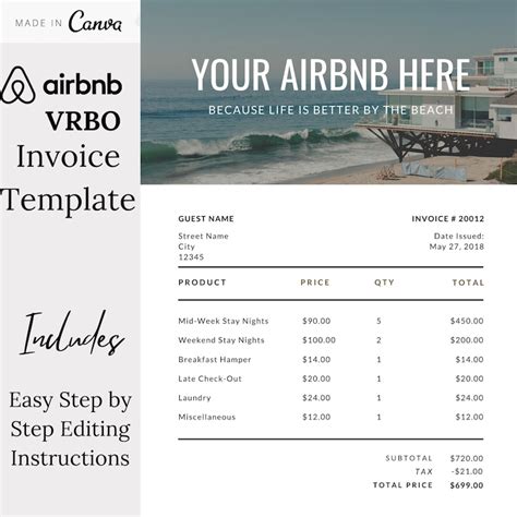 airbnb invoice template printable template business printable etsy singapore